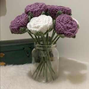 Handcrafted Purple and White Crochet Flower Bouquet